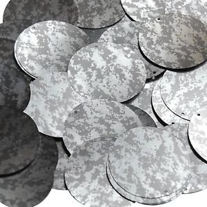 Round Sequin 1.5" Digi Ice Camo Camouflage Gray Black Metallic