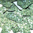Rectangle Sequin 1.5" Mistletoe Green White Leaves and Bud Metallic
