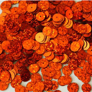 8mm Flat SEQUIN PAILLETTES ~ ORANGE Laser MULTI  HOLOGRAM ~ Made in USA