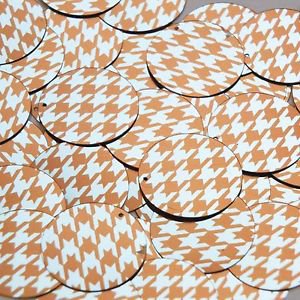 Round Sequin 30mm Orange Silver Houndstooth Pattern Metallic