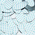 Oval Sequin 1.5" Aqua Blue Polka Dot on Silver Metallic
