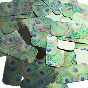 Rectangle Sequin 1.5" Peacock Feather Eye Blue Green Gold Metallic
