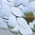 Navette Leaf Sequin 1.5" Pink Polka Dot on Silver Metallic
