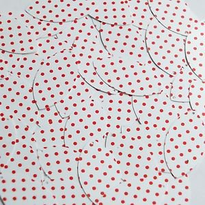 Navette Leaf Sequin 1.5" Red Polka Dot on White Opaque