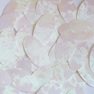 White Oval Sequin Rainbow Iris Swirl Texture 1.5 inch Couture Paillettes