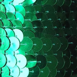Green Metallic Large Sequin Trim 10mm flat strung by the yard. Made in USA.