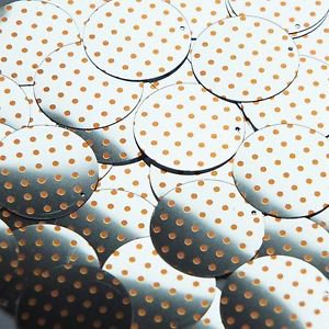 Round Sequin 30mm Orange Polka Dot on Silver Metallic