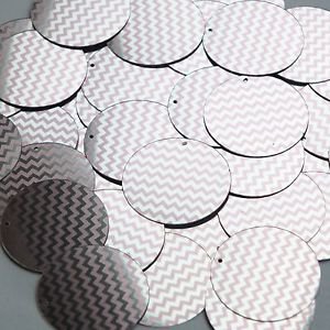 Round Sequin 30mm Pink Silver Chevron Zig Zag Pattern Metallic