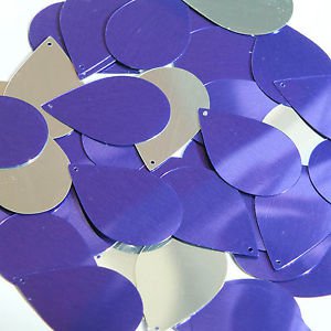Purple Silver Metallic Sequins Teardrop 1.5 inch Large Couture Paillettes
