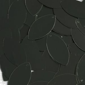 Navette Leaf Opaque Jet Black Shiny Sequins 1.5 inch Couture Paillettes