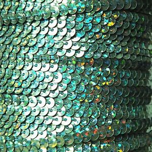 Sequin Stitched Trim 4mm ~ Green Hologram Multi Reflective Rainbow Metallic
