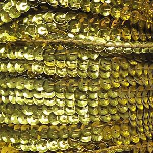 Yellow Metallic 5mm cup Sequin Trim Flat Stitched Strung by the yard 15'