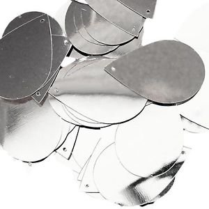 Silver Shiny Metallic Tear Drop Sequins Teardrop 1.5" Large Couture Paillettes