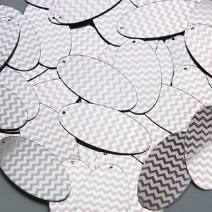 Oval Sequin 1.5" Pink Silver Chevron Zig Zag Pattern Metallic