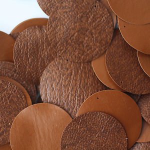 30mm ROUND SEQUIN PAILLETTES ~ SADDLE BROWN LEATHER Effect Disc ~  Made in USA