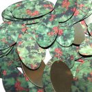 Oval Sequin 1.5" Holly Leaves and Berries Green Leaf Red Berry Metallic