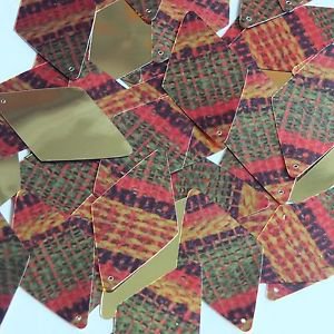 Long Diamond Sequin 1.75" Ethnic Woven Fabric Weave Multicolor Metallic