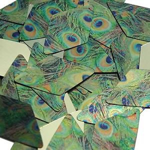 Long Diamond Sequin 1.75" Peacock Feather Eye Blue Green Gold Metallic