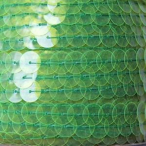 Lime Green Fluorescent See-Thru Sequin Trim 10mm flat strung. Made in USA.