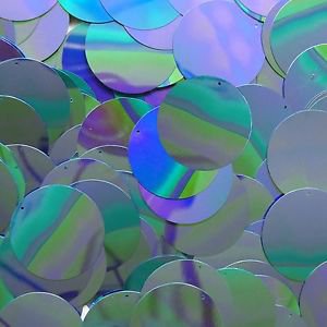 30mm Round Sequin Paillette ~ Aqua Blue Metallic Iris Rainbow ~ Made in USA