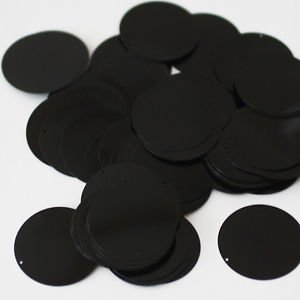 30mm ROUND SEQUIN PAILLETTES ~  BLACK Opaque Shiny ~ Flat Disc Made in USA