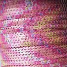 Sequin Stitched Trim 4mm ~ Opaque Pink Flower Garden Patterned ~ Made in USA