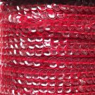 Sequin Trim Ruby Red See Thru 8mm Cup Facet strung by the yard. Made in USA.
