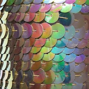 Gold Iris Rainbow Large Sequin Trim 10mm flat strung by the yard. Made in USA.