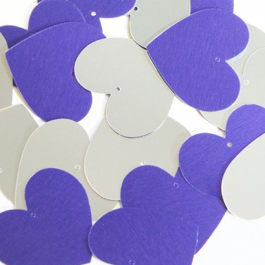 Sequin Heart 1.375" Purple Silver Metallic Couture Paillettes. Made in USA.