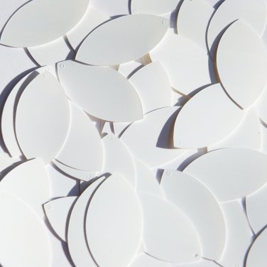 Navette Leaf Sequin 1.5" White Matte Silk Frost Couture Paillettes
