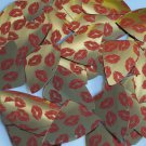 Fishscale Fin Sequin 1.5" Red Lips Kiss Lipstick Print Gold Metallic Paillettes