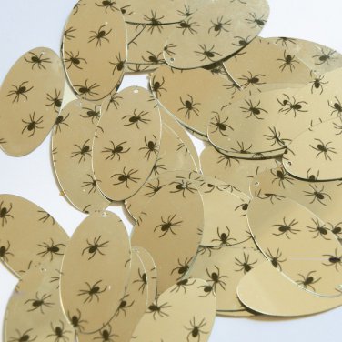 Oval Sequin 1.5" Black Spiders Print on Silver Metallic Couture Paillettes