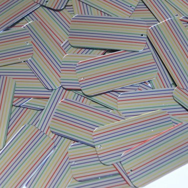 Sequin Rectangle 1.5" Rainbow Pinstripe Print on Shiny Metallic