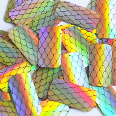 Rectangle Sequin 1.5" Black Gold Fish Scale Effect Print Lazersheen Paillettes