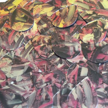 Sequin Teardrop 1.5" Pink Silver Bird Feathers Print Metallic