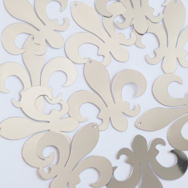 Sequin Fleur De Lis 1.5" Silver Metallic Couture Paillettes. Made in USA.