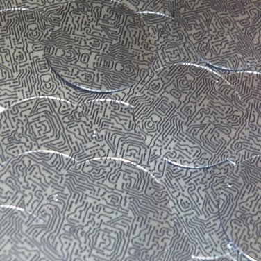 Sequin Round 1.5" Black Silver Circuit Board Tech Print Metallic