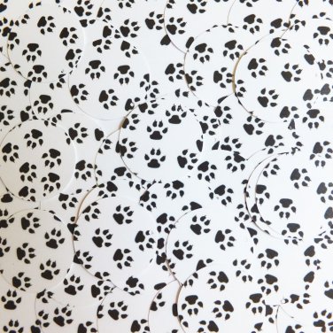 Sequin Round 30mm Black White Animal Paw Print  Opaque