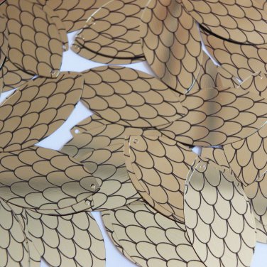 Sequin Navette Leaf 1.5" Black Gold Fish Scale Skin Effect Metallic