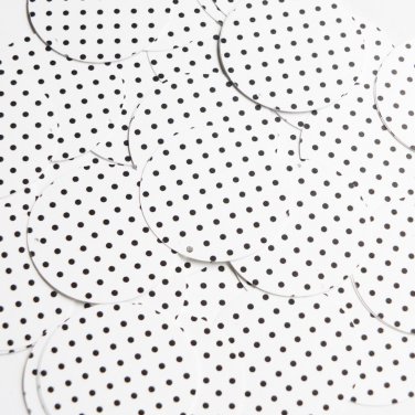 Round Sequin 1.5" Black Polka Dot on White Opaque