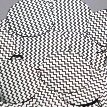 Round Sequin 1.5" Black Silver Chevron Zig Zag Pattern Metallic