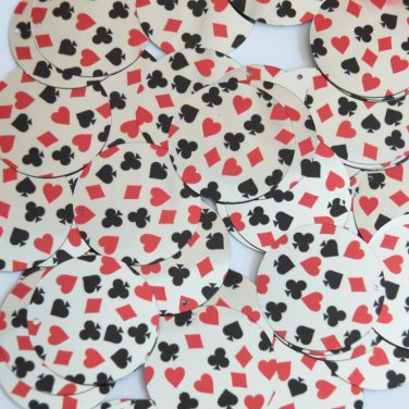 Round Sequin 30mm Playing Card Clubs Hearts Spades Diamonds Silver Paillettes