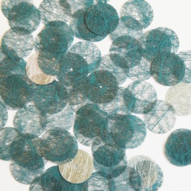Round Sequin 15mm Peacock Teal Silky Fiber Strand Fabric Couture Paillettes