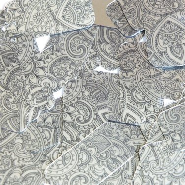 Sequin Rectangle 1.5" Mehndi Print Pattern Black Silver Metallic
