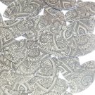 Sequin Navette Leaf 1.5" Mehndi Print Pattern Black Silver Metallic