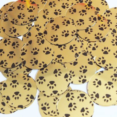 Sequin Round 30mm Black Gold Animal Paw Print  Metallic