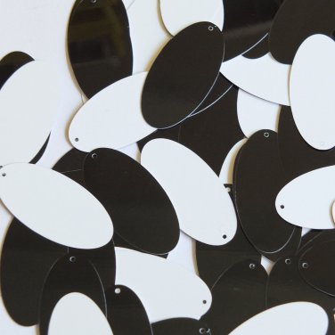 Sequin Oval 1.5" Black and White Duo Two Sided Opaque. Made in USA