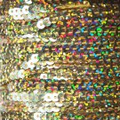 Sequin Stitched Trim 4mm ~ Ultra Gold Hologram Reflective Rainbow Metallic