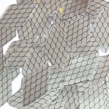 Sequin Long Diamond 1.75" Black Silver Fish Scale Skin Effect Metallic