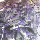Sequin Long Diamond 1.75" Purple Silver Bird Feathers Print Metallic